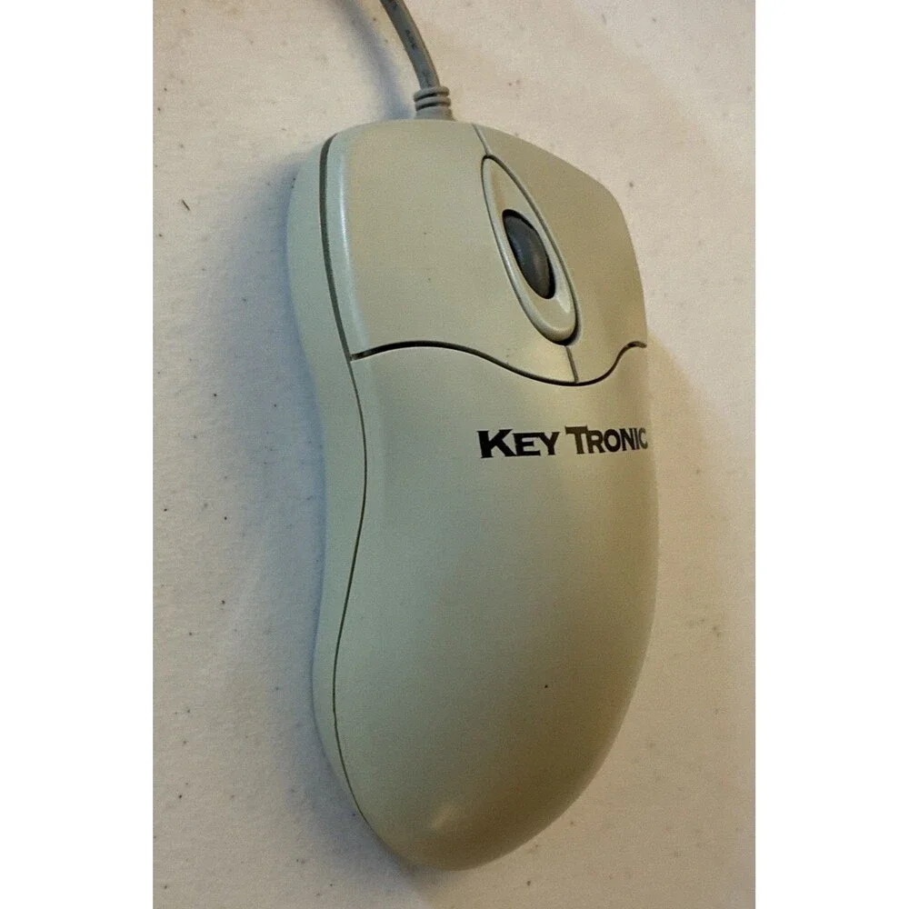 Vintage Key Tronic P801 PS2 3 Button Ball Mouse Scroll Wheel Wired